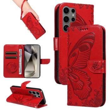 Чехол-книжка Swallowtail Butterfly Embossed Leather для Samsung Galaxy S25 Ultra 5G - красный