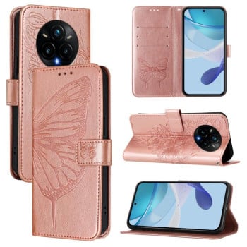 Чехол-книжка с тиснением “бабочки” и магнитным хлястиком на Realme 14 Pro+ - золото