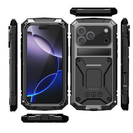 Протиударний чохол R-JUST Metal + Silicone + Tempered Glass Life Waterproof на iPhone 17 Pro - чорний