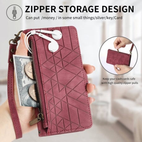 Чехол-книжка Geometric Zipper Wallet Side Buckle Leather для Realme Note 50 - красный