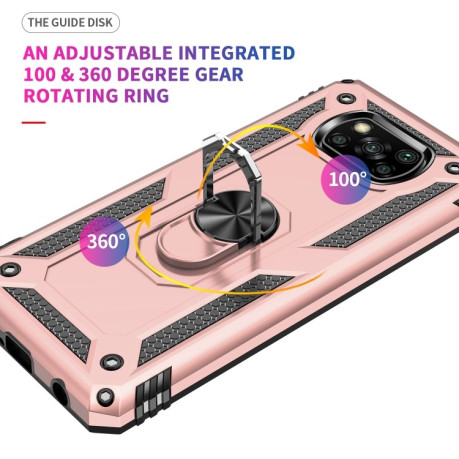 Противоударный чехол-подставка 360 Degree Rotating Holder на Xiaomi Poco X3 / Poco X3 Pro - розовое золото