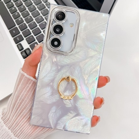 Протиударний чохол Plating Glitter Texture Ring Holder  для Samsung Galaxy A36 5G - White Feathers