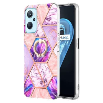 Противоударный чехол Electroplating Marble with Ring Holder для Realme 9i/OPPO A76/A96 - светло-фиолетовый