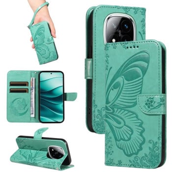 Чохол-книжка Swallowtail Butterfly Embossed Leather для Xiaomi Redmi Note 14 Pro / 14 Pro+ 5G - зелений