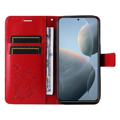 Чехол-книжка Embossed Butterfly для Xiaomi 14T - красный
