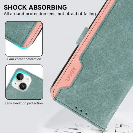 Чехол-книжка ABEEL Color Block Magnetic RFID Leather на Motorola Moto G15 4G / G05 - зеленый