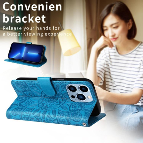 Чехол-книжка Embossed Sunflower для OPPO Reno13 Global - синий