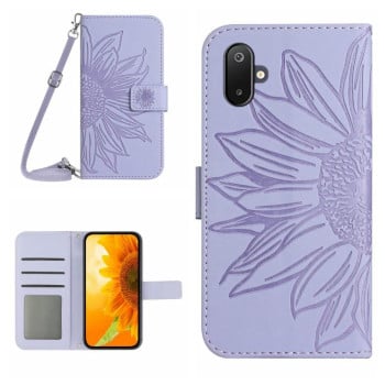 Чехол-книжка Skin Feel с рисунком подсолнуха на Samsung Galaxy F06 5G / M06 5G - фиолетовый