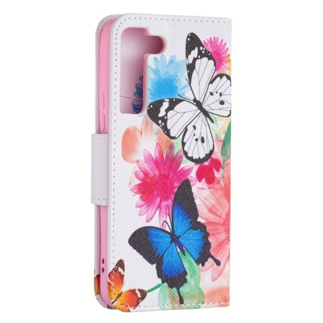 Чехол-книжка Colored Drawing Pattern для Samsung Galaxy S22 5G - Butterflies