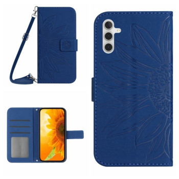 Чехол-книжка Skin Feel с рисунком подсолнуха на Samsung Galaxy A04S  - синий