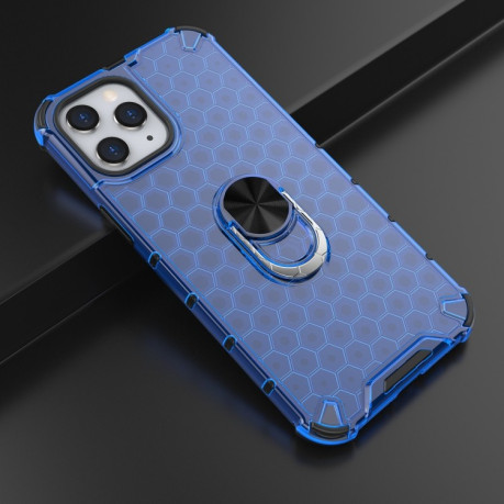 Противоударный чехол Honeycomb Ring Holder на iPhone 12/12 Pro - синий