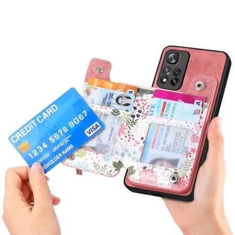 Противоударный чехол Retro Painted Zipper Wallet для Redmi Note 13 - розовый