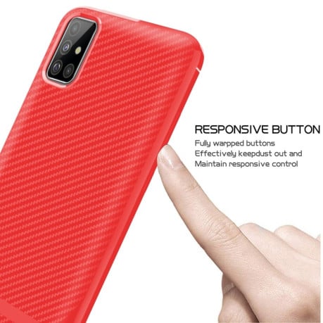 Протиударний чохол HMC Carbon Fiber Series Samsung Galaxy A71 - червоний