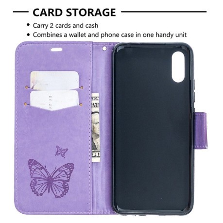 Чехол-книжка Butterflies Pattern на Xiaomi Redmi 9A - фиолетовый