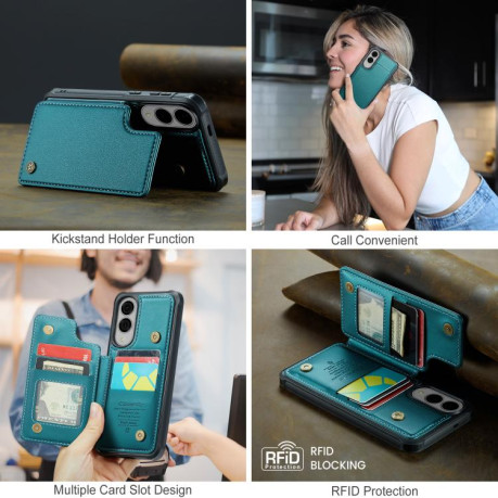 Чехол CaseMe C22 Card Slots Holder RFID Anti-theft для Samsung Galaxy S25 Edge 5G - зеленый