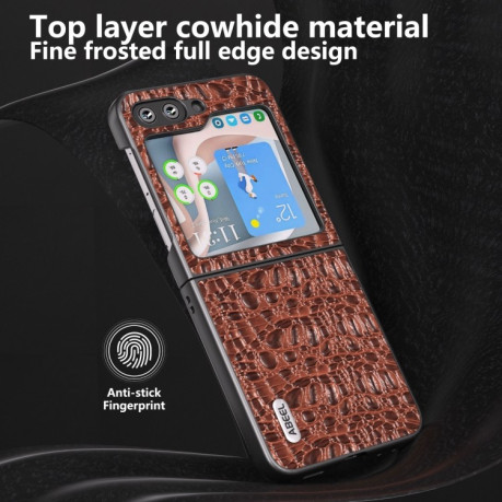 Противоударный кожаный чехол ABEEL Genuine Leather Sky Series для Samsung Galaxy Flip 5 - коричневый