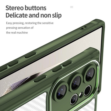 Ударозащитный чехол Carbon Fiber Texture MagSafe Translucent на Samsung Galaxy S25 Ultra 5G - зеленый