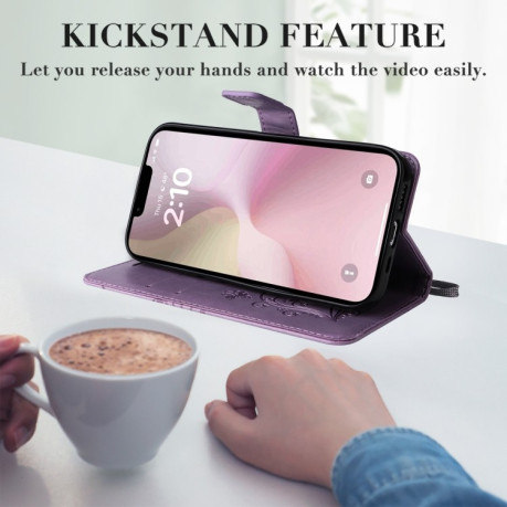Чехол-книжка Embossed Butterfly для iPhone 16e - фиолетовый