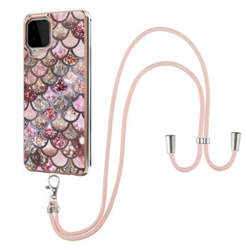 Противоударный чехол Electroplating with Lanyard для Samsung Galaxy M32/A22 4G - Pink Scales