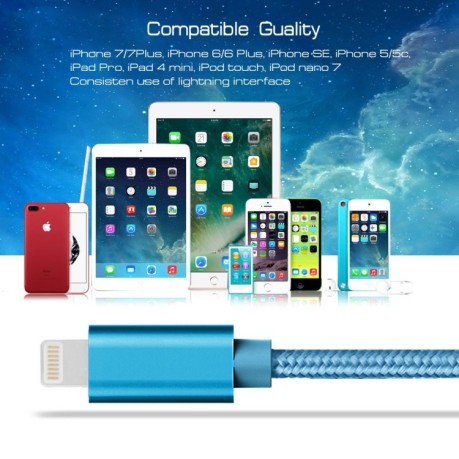 Зарядный кабель 1m 3A Woven Style Metal Head 8 Pin to USB Data / Charger Cable для iPhone - синий