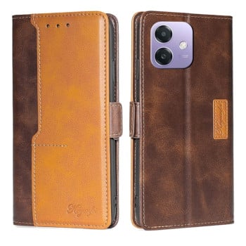 Чехол-книжка с магнитной застежкой и контрастной отделкой на OPPO A3/A3x/A40m - Dark Brown + Gold