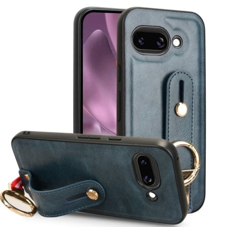 Противоударный чехол Wristband Leather Back для Google Pixel 9a - синий