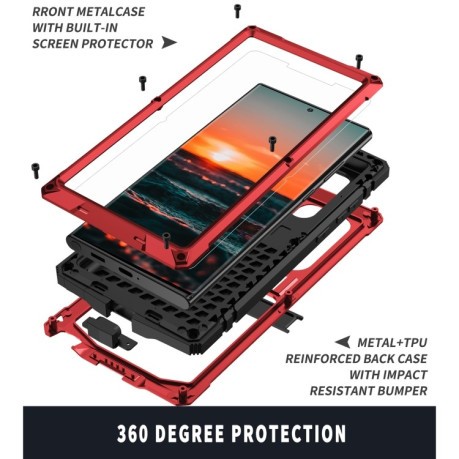 Противоударный металлический влагозащитный чехол R-JUST Dustproof на Samsung Galaxy S22 Ultra 5G  - красный