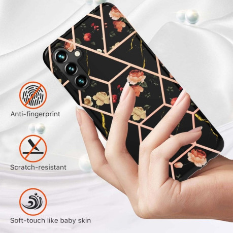 Противоударный чехол Marble Flower для Samsung Galaxy A14 5G - Black Flower