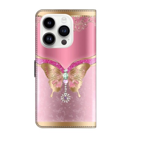 Чохол-книжка Crystal 3D Shockproof Protective Leather для iPhone 15 Pro - Pink Bottom Butterfly