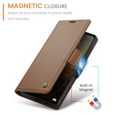 Чехол-книжка CaseMe 023 Butterfly Buckle Litchi Texture RFID Anti-theft Leather для Xiaomi Redmi 13C/Poco C65 4G - коричневый