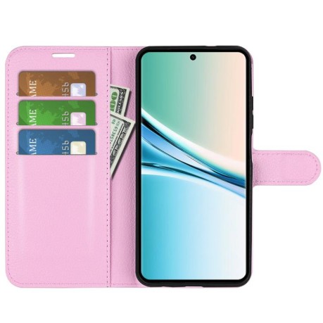 Чехол-книжка с фактурой Litchi и магнитным хлястиком на Xiaomi Redmi Note 15 4G / 5G /Poco M8164mm — розовый