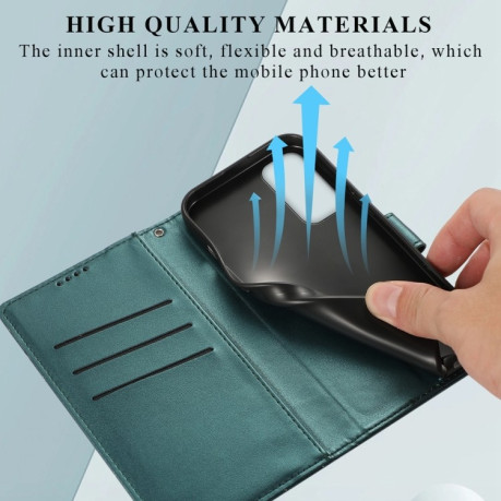 Чехол-книжка противоударная PU Genuine Leather Texture Embossed Line для Samsung Galaxy A35 - зеленый