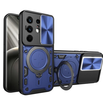 Чехол со шторкой камеры CD фактурой и подставкой на Tecno Camon 50 Pro 4G — синий