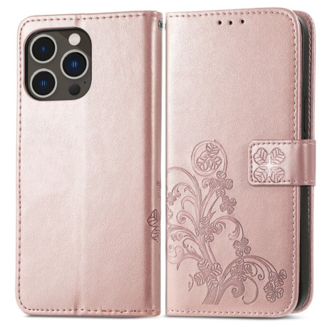 Чехол Four-leaf Clasp Embossed Buckle на iPhone 15 Pro - розовое золото
