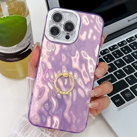 Противоударный чехол Plating Glitter Texture Ring Holder для iPhone 16 Pro Max - Purple Wrinkles