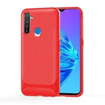 Противоударный чехол Carbon Fiber Texture Protective Case на Realme C3/Realme 5/6i/5i - красный