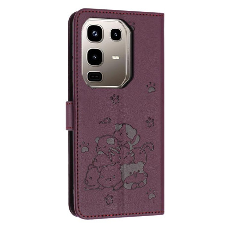 Чохол-книжка Embossed Kitten Phone Leather для Infinix Note 50 4G / 50 Pro 4G - винно-червоний
