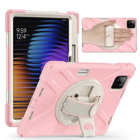 Чехол Rotatable Holder Silicone Hybrid PC для Xiaomi Pad 7 / 7 Pro - розовый