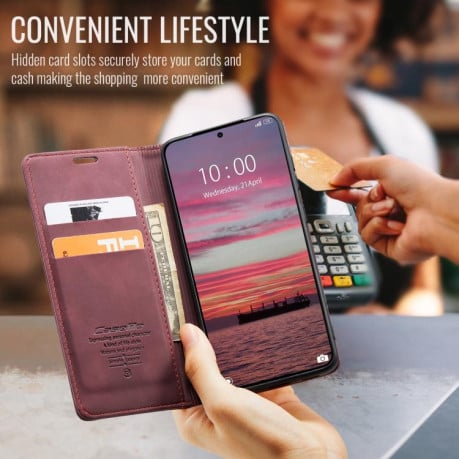 Чехол-книжка CaseMe-013 многофункциональный с кармашком на карт на Xiaomi 15T - красный
