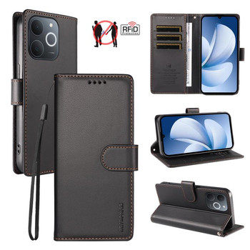 Чехол-книжка из эко-кожи Betopnice с ремешком и RFID на Realme Note 70 / 70T 4G / Note 80 4G — чёрный