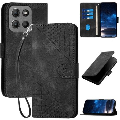 Чехол-книжка Grid Stitching Leather Phone Case with Lanyard для для Motorola Moto G15 - черный