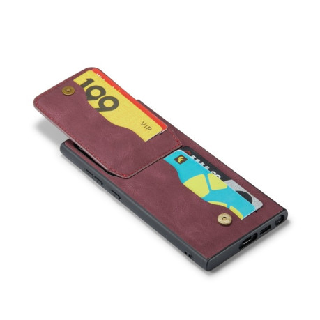 Противоударный чехол Fierre Shann Crazy Horse Card Holder для Samsung Galaxy S24 Ultra 5G - винно-красный