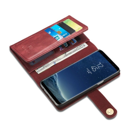 Шкіряний чохол-гаманець DG.MING Triple Fold Crazy Horse Texture на Samsung Galaxy S8+ / G955- винно-червоний
