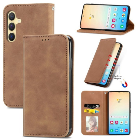 Чехол-книжка Retro Skin Feel Business Magnetic для Samsung Galaxy S25+ 5G - коричневый