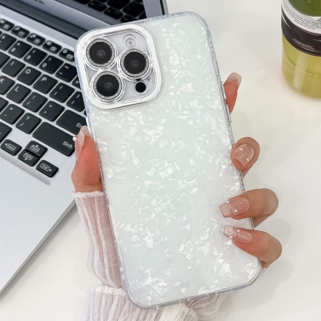 Противоударный чехол Plating Glitter Texture TPU with Lens Film для iPhone 16 Pro Max - White Shell Grain