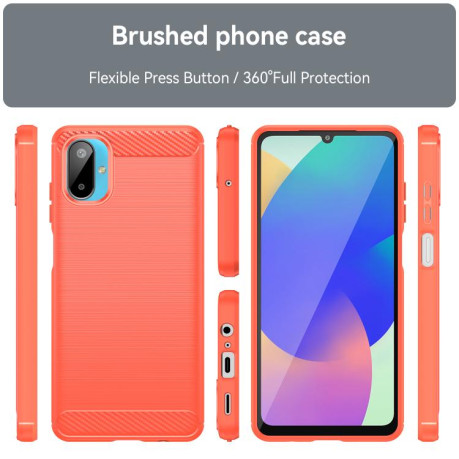 Противоударный чехол Brushed Texture Carbon Fiber на Samsung Galaxy M06 5G - красный