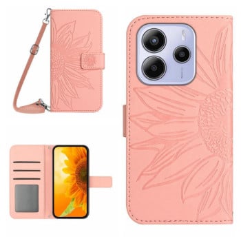 Чехол-книжка Skin Feel с рисунком подсолнуха на Xiaomi Redmi Note 14 4G 164.84mm EU Version - розовый