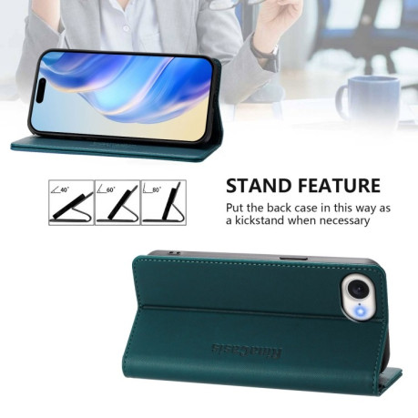 Чехол-книжка RC01 Dual-Folded Magnetic Suction RFID Leather на iPhone 16e - зеленый