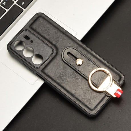 Чохол із фактурою Wristband та ремінцем-підставкою на Realme C75 - чорний