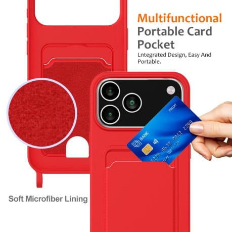 Силиконовый чехол Integrated Card Bag Solid Color Liquid Silicone на iPhone 17 Pro - красный